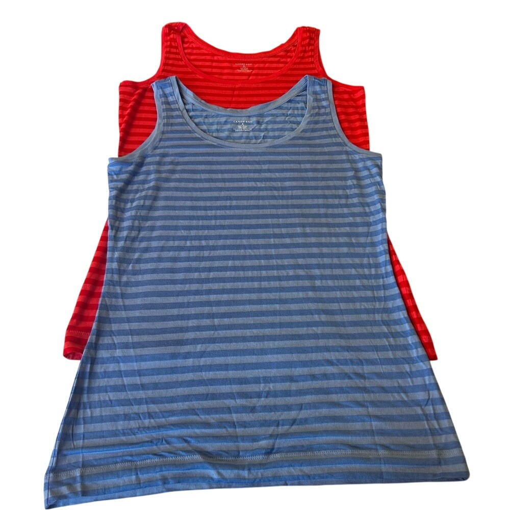 NWT Lands' End‎ Lot of 2 Red and Blue Shadow Striped Tank Tops Size Small